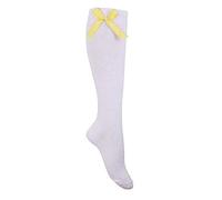 F & S LTD 3 X Pairs of Girls Children's Gingham White Long Knee High Socks With Colored Check Bow Uniform Back School (Shoe Size 9-12 (4-7 Years), Yellow)