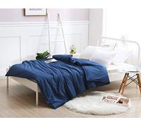 F.Y.Dreams 100% Cotton Duvet Cover with 8 Ties, Long Side Zipper, for Weighted Blanket,Navy Blue, 60"x80", Cover Only