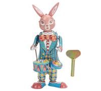 F&Y Retro Metal Wind-Up Rabbit Toy - Swinging and Drumming Tin Toy for Collectors, Nostalgic Decor, and Keepsakes