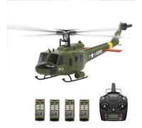 F07-V UH1D Huey RC Helicopter for Adults, 1/34 Scale 6CH 2.4G Remote Control Dual Brushless Direct-Drive Flybarless Military Helicopter, 3D/6G RC Aircraft Model with 6-Axis Gyroscope - 4 Battery