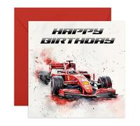F1 Birthday Card - 'Birthday Red Race Car' - Gifts for Boys, Men, Him, Dad, Brother, Uncle, Nephew, Grandpa, Coworker, Colleague, Cousin, Friend - Fast - Comes with Fun Stickers