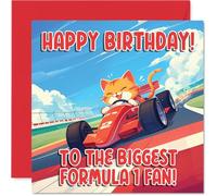 F1 Birthday Card for Men Women - Sport Cats - Happy Birthday Card for Friend Son Grandma Cousin, 145mm Bday Greeting Cards