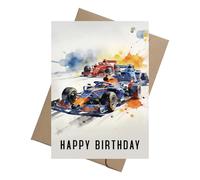 F1 Birthday Card, Racing Theme Happy Birthday Card with Classic F1 Car Pattern, Greeting Cards with Envelope, Formula 1 Gifts for Racing Fans Men and Women