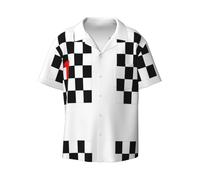 (F1 Chequered Flag F1_4725) Men's Hawaiian Shirts Cuban Collar Vintage Bowling Short Sleeve Button Down Beach Shirt Casual Summer Vacation Wear Retro Tee