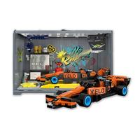 F1 Container Garage Building Blocks Set, Car Workshop Bricks Kit with Race Car, STEM Building Toy, Auto Repair Shop Model, Home Office Decor, Motorsport Collector's, Gift for Adult, Teen(Grey)