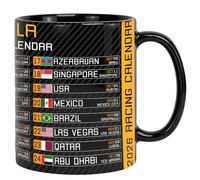 F1 Gifts for Men Mug Formula 1 Calendar 2026 Table Format Motorsport Fan Gifts Ideas Black Ceramic Coffee Cup Competition Date Host Country F1 Merchandise Bedroom Office Desk Display White Boxed