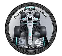 F1 Grey Formula One Round Circle Cake Edible Icing or Wafer Topper 7.5 inch Personalised (Wafer)