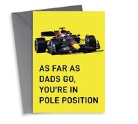 F1 Max Verstappen Fathers Day Card/Birthday Card - Dad - Race Car Driving - As Far As Dads Go, You're In Pole Position