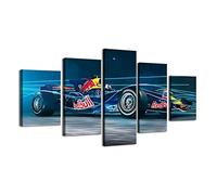 F1 Racing Canvas Poster Prints Red Bull RB4 David Coulthard Car Painting 5 Piece Luxury Formula Car Vehicle Wall Art for Living Room Bedroom Home Decor Framed Artwork (8x14x2,8x18inx2,8x22inx1)