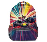 F1 Racing Car Print Backpack for Kids Men Women Student Cartoon 3D Printed Trendy Pop Art Color Block Travel Daypack 16 inch (print 2)