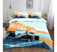 F1 Racing Car Single Duvet Cover Set for Boys, Blue Bedding Set 3 PCS With Pillowcases Ultra Soft Anti Allergic Non Iron Microfiber Sports Car 3D Printed Duvet Cover for Kids Girls Teens Room Decor