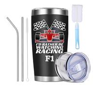 F1 Racing Insulated Tumbler 20oz - Stainless Steel Thermal Mug with 2 Lids (Slider Lid + Push-Button Lid) + 2 Straws (Bent + Straight) + Straw Brush + Cup Brush, Insulated Coffee Cup Complete Kit