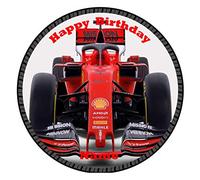 F1 Red Car Formula one with Tyre Frame Round Circle Cake Edible Icing or Wafer Topper 7.5 inch Personalised (Wafer)
