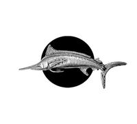 F14 Marlin fish English Pewter design on a Car Air Vent Clip-on Freshener, with one pack of two Scent Tablets