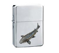 F28 Koi Carp fish BLACK FINISH fine English Pewter on a chrome silver wind proof ligher flip top petrol refillable
