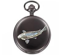 F28 Koi Carp polished black case mens GIFT quartz pocket watch fob made in sheffield
