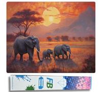 F4B Elephants on the Savannah Diamond Painting 40x50cm | Square Rhinestones | Animals | Savannah | Africa | Elephants | Diamond Painting Package Adults | Children | Full Coverage