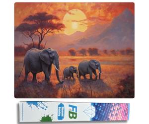 F4B Elephants on the Savannah Diamond Painting 40x50cm | Square Rhinestones | Animals | Savannah | Africa | Elephants | Diamond Painting Package Adults | Children | Full Coverage