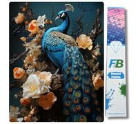 F4B Peacock with Flowers Diamond Painting 40x50cm | Square Rhinestones | Animals | Bird | Diamond Painting Package Adults | Children | Full Coverage
