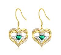 F4DEDAN Irish Jewelry 925 Sterling Silver Rose Gold Plated Green Heart Claddagh Earrings Irish Gift Made in Ireland, Groß, Silver, Cubic Zirconia