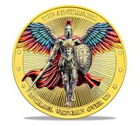 F4godwar St Michael The Archangel Challenge Coin -Psalms 91:10-11 - Shiny Plated Angel Guardian Coins - Christian & Religious Guardian Coins for Family, Friends & School (Golden)
