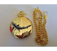 F7 Blue Shark polished gold case mens GIFT quartz pocket watch fob made in sheffield