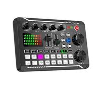 F998 Audio Mixer Sound Card Kit, DJ Controller with Microphone, Bluetooth 5.0 Live Streaming Mixer for Phone & PC, Rechargeable Podcast Equipment with LED Effects