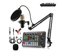 F998 Live Sound Card With DJ Mixer Effects & Voice Changer,Podcast Recording Equipment,16 Special Effects Ambient Sounds, LED Light (A)