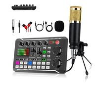 F998 Live Sound Card With DJ Mixer Effects & Voice Changer,Podcast Recording Equipment,16 Special Effects Ambient Sounds, LED Light (B)