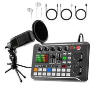 F998+MS60 Podcast Equipment Bundle,Condenser Mic Recording Studio,Streaming Podcast Mic Starter Kit with Voice Changer, Live Sound Card Audio Interface for Computer Vlog Living for YouTube TikTok