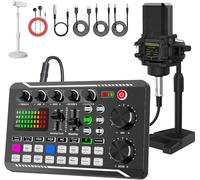 F998 Podcast Equipment Bundle, Audio Interface & BM888 Recording Studio Microphone, Professional Live Sound Card w/Dj Mixer Effects & Voice Changer for Live Streaming Gaming YouTube TikTok