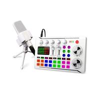 F998 Podcast Equipment Bundle with Audio Interface,Voice Changer, M998 Condenser Karaoke Microphone, Mic Stand,Streaming Podcast Starter Kit DJ Audio Mixer for Podcast and Live White