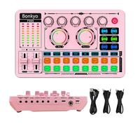 F999 Pink Live Streaming Sound Card, Professional Audio Mixer, Voice Changer Soundboard with Audio Interface, Bluetooth, Noise Reduction, DJ Mixer Board for Live/Podcasting/Gaming