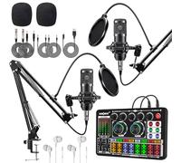 F999 Podcast Equipment Bundle for 2,DJ Mixer with BM800 Podcast Microphone Bundle Studio Condenser Microphone Perfect for Podcasting, Recording, Singing, TikTok Live Vlog,Streaming and Gaming