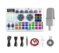 F999 Podcast Equipment Bundle, M997 XLR Mic with Tripod Stand, DJ Mixer Board with Audio Interface & Bluetooth, Noise Reduction & Voice Changer, Professional Audio Mixer for Live/Gaming/Podcasting