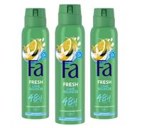 Fa Caribbean Wave Deodorant Spray (3 x 150 ml), Deodorant with the Exotic Fresh Fragrance of Lemon, Deodorant without Aluminium for up to 48 Hours Deodorant Protection, Leaves No Deodorant Residue on