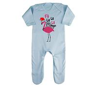 FA la la Mingo Festive Flamingo Baby Romper Jumpsuit with feet, 6-12 Months, Pastel Blue