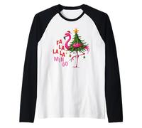 FA La La Mingo Flamingo Christmas Tropical Xmas Tree Lights Raglan Baseball Tee
