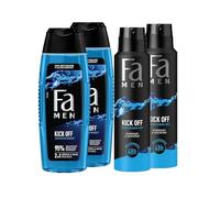 FA Men 2-in-1 Shower Gel Kick Off (2 x 250 ml) 2-in-1 Formula for Hair & Body & Deodorant Spray (2 x 150 ml) with Intense, Masculine-Fresh Fragrance of Eucalyptus and Aquatic Mint