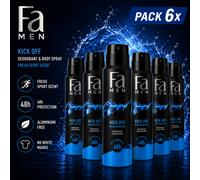 Fa Men Kick Off Deodorant & Body Spray Fresh Scent Aluminium Free 6 x 150ml
