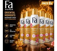 Fa Oriental Moments Deodorant Spray Rose & Sandalwood Aluminium Free 6 x 150ml
