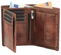 Fa.Volmer ® Leather Wallet Made of Genuine Buffalo Leather, Large Wallet for Men and Women, TÜV Tested RFID Protection in Brown and Black, antique brown, 12,5x9,5x2,5 cm, Portrait