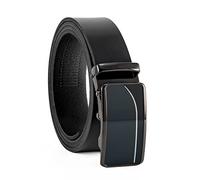Fa.Volmer ® Men's Genuine Leather Belt with Ratchet Automatic Buckle Width 35 mm Waist Size 125 cm Can be Shortened Strap Colour Black Model Series ATG