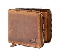 Fa.Volmer ® Men's Leather Wallet - Genuine Leather Wallet with All-Round Zip - RFID Protection - Coin Compartment with Shopping Trolley Chip Holder, brown, Geräumig, Retro