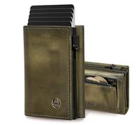 Fa.Volmer Pop-up card case with coin compartment made of genuine leather for men and women, 11 cards, RFID protection, wallet, Hunter Green, XL MÜNZFACH, Small coin compartment