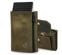 Fa.Volmer Pop-up card case with coin compartment made of genuine leather for men and women, 11 cards, RFID protection, wallet, Hunter Green, XL MÜNZFACH, Large coin compartment