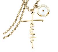 FAADBUK Faith Cross Mustard Seed Necklace Christian Gift Hope Blessed Fearless Believe Mustard Seed Pendant Necklace Religious Inspirational Mustard Seed Jewelry for Women Girls（Faith Cross NK-Gold）
