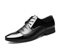 faafe Men's Lace-Up Shoes, Glossy Leather Shoes Business Casual Dess Shoes Large Size Low Top Office Work Comfortable Breathable Wedding Shoes, 40 EU,Black