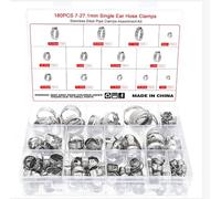 Faankiton 180PCS Single Ear Hose Clamp, 7-27.1mm Pipe Clamps Fuel Line Clip | 304 Stainless Steel Adjustable Cinch Clamps, Crimp Stepless Hose Clamp Assortment Kit, Hose Clips Set, 13 Sizes
