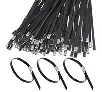 Faankiton 200 Pieces 304 Stainless Steel Ties, Metal Cable Ties with Rolling Self Locking, Steel Locking Ties, Matel Zip Ties, Self-Locking Stainless Steel Zip Ties (4.6 * 300mm, Black)